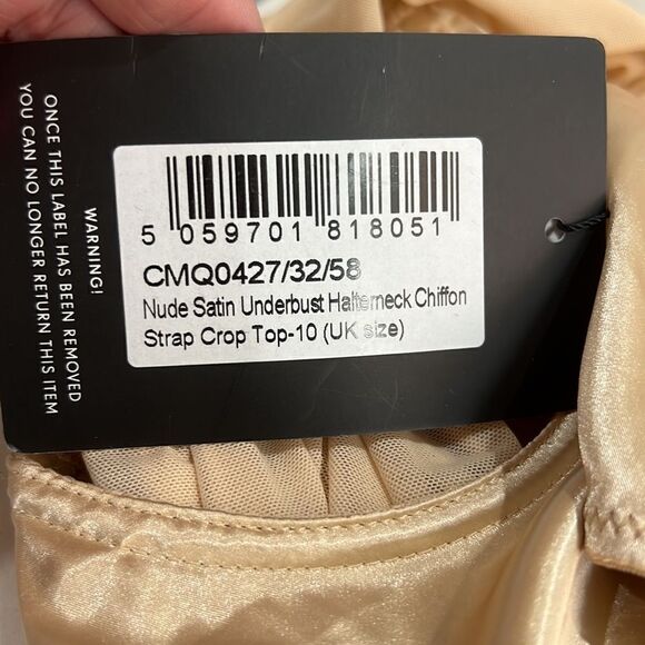 Pretty Little Things Nude Underbust Halterneck Chiffon strap crop top size 6 NWT - Picture 13 of 14